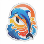 Blauer Delfin springt über Meereswellen Aufkleber (Vorderseite)