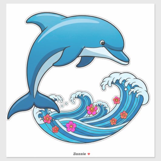 Blauer Delfin springt über Meereswellen Aufkleber (Blatt)