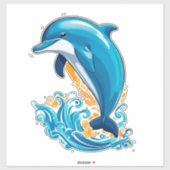 Blauer Delfin springt über Meereswellen Aufkleber (Blatt)