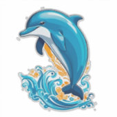 Blauer Delfin springt über Meereswellen Aufkleber (Vorderseite)