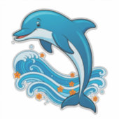 Blauer Delfin springt über Meereswellen Aufkleber (Vorderseite)