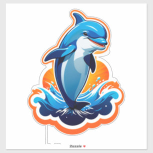 Blauer Delfin springt über Meereswellen Aufkleber
