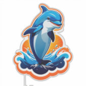 Blauer Delfin springt über Meereswellen Aufkleber (Vorderseite)