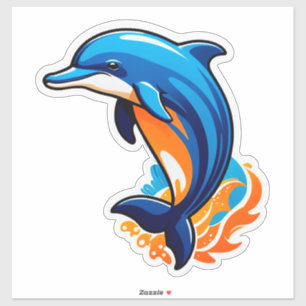 Blauer Delfin springt über Meereswellen Aufkleber