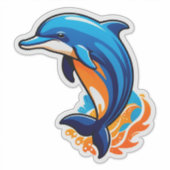 Blauer Delfin springt über Meereswellen Aufkleber (Vorderseite)