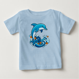 Blauer Delfin springt über Meereswellen Baby T-shirt