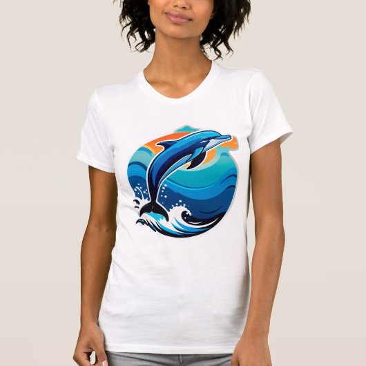 Blauer Delfin springt über Meereswellen T-Shirt (Vorderseite)