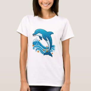 Blauer Delfin springt über Meereswellen T-Shirt