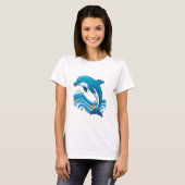 Blauer Delfin springt über Meereswellen T-Shirt (Vorne ganz)