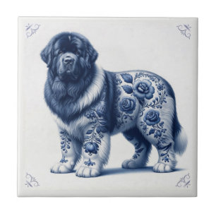 Blauer Delft Landseer Newfoundländer Fliese