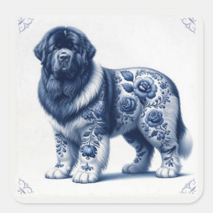Blauer Delft Landseer Newfoundländer Quadratischer Aufkleber