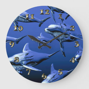 Blauer Delphin Große Wanduhr