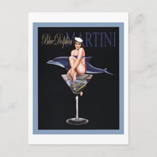 Blauer Delphin Martini Postkarte (Vorderseite)