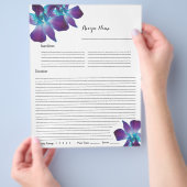 Blauer Dendrobium Orchid Recipe Binder Beilagen Flyer (Hand)