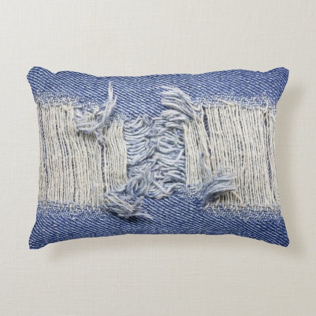 Blauer Denim: Jeans Textur. Dekokissen (Vorderseite)