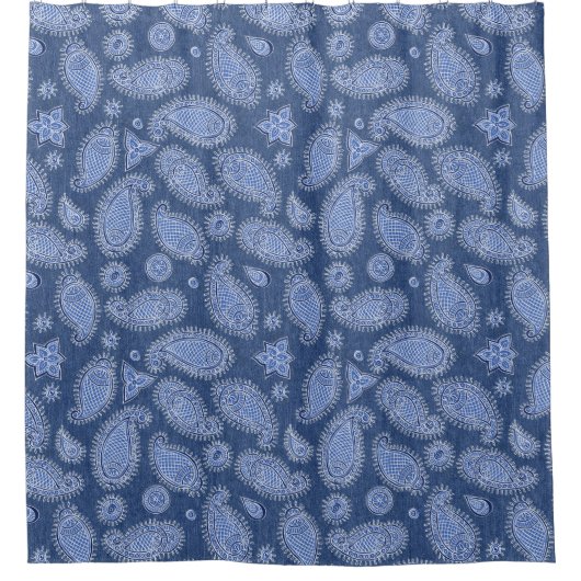 Blauer Denim Paisley Duschvorhang (Vorderseite)