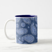 Blauer Denim Paisley Pattern Boho Zweifarbige Tasse (Links)