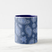 Blauer Denim Paisley Pattern Boho Zweifarbige Tasse (Mittel)