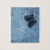 Blauer Denim-Schmetterlings-Liebe-Bonbon Puzzle (Vertikal)