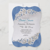 Blauer Denim, Spitze - Elfenbeinperlen Einladung (Vorderseite)