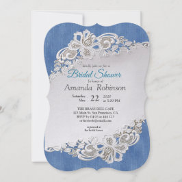 Blauer Denim, Spitze - Elfenbeinperlen Einladung