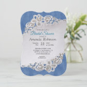 Blauer Denim, Spitze - Elfenbeinperlen Einladung (Stehend Vorderseite)