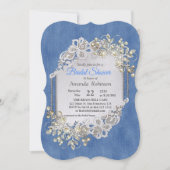 Blauer Denim, Spitze - Elfenbeinperlen Einladung (Vorderseite)