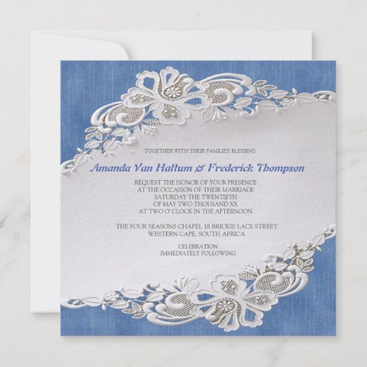 Blauer Denim, Spitze - Elfenbeinperlen Mitteilungskarte (Rückseite)