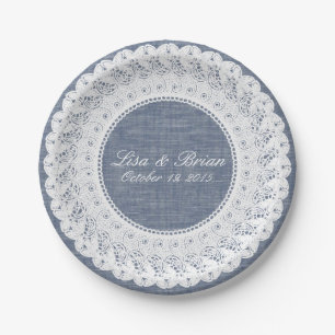 Blauer, Denim & Spitzen-Papierteller Pappteller