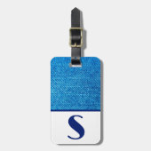 Blauer Denim Stoff, Farbblockfeststellmarke Gepäckanhänger (Vorderseite vertikal)