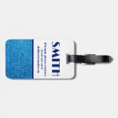 Blauer Denim Stoff, Farbblockfeststellmarke Gepäckanhänger (Rückseite horizontal)