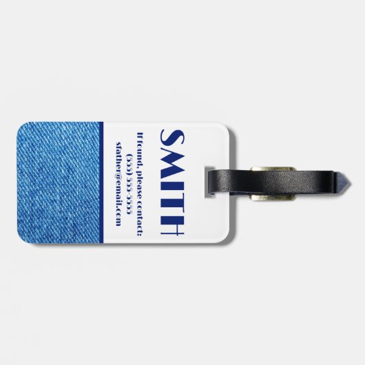 Blauer Denim Stoff, Farbblockfeststellmarke Gepäckanhänger (Rückseite horizontal)