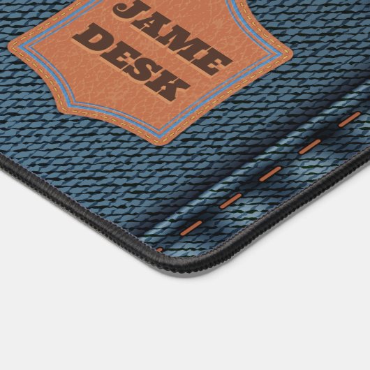 Blauer Denim Stoff mit Zip und Label Jean Stoff Schreibtischunterlage (Ecke)