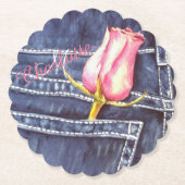 Blauer Denim und Rosa Blütenblume Untersetzer (Vorderseite)