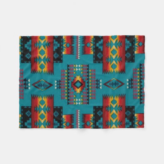 BLAUER Diamant-aztekischer Druck Fleecedecke (Vorderseite (Horizontal))