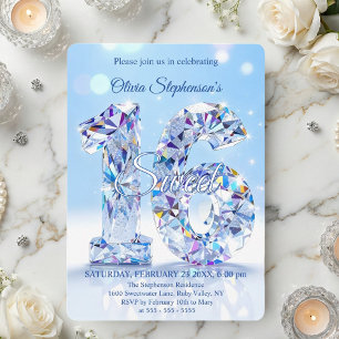 Blauer Diamant-Funkel-Glamouröser Sweet 16 Geburts Einladung