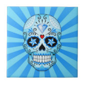 Blauer Diamant-Zuckerschädel Fliese (Vorderseite)