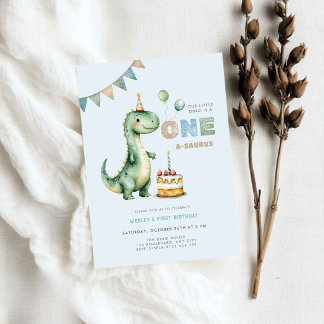 Blauer Dino ist ein Dinosaurier-Erstgeburtstag Einladung
