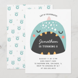 Blauer Dinosaurier. Kinder lustiges Dino. Geburtst Einladung