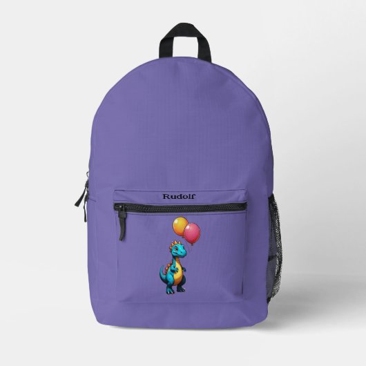 Blauer Dinosaurier mit Ballons Bedruckter Rucksack (Vorderseite)