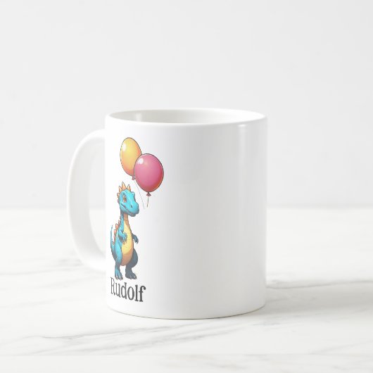 Blauer Dinosaurier mit Ballons Kaffeetasse (Vorderseite Links)
