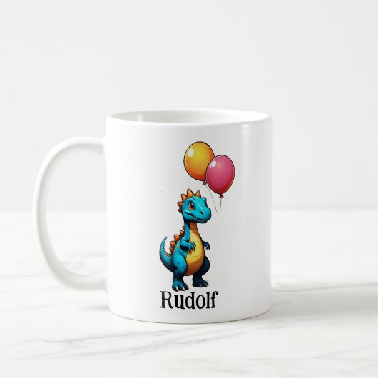 Blauer Dinosaurier mit Ballons Kaffeetasse (Links)