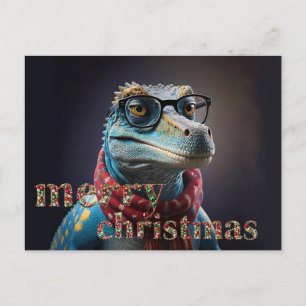 Blauer Dinosaurier mit Brille Weihnachtsschal Feiertagspostkarte