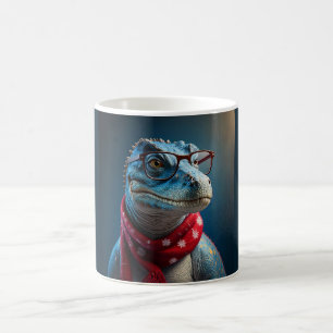 Blauer Dinosaurier mit einem Weihnachtsschal Kaffeetasse