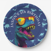 Blauer Dinosaurier Pappteller (Vorderseite)