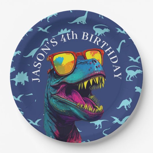 Blauer Dinosaurier Pappteller (Vorderseite)