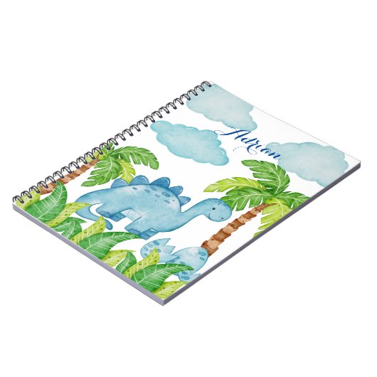 Blauer Dinosaurier personalisierter Name Notizblock (Linke Seite)