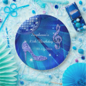 Blauer Disco-Ball und Heels-85. Geburtstag Pappteller (Party)