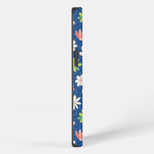 Blauer Ditsy Floral Monogram iPhone Hülle (Rechte Seite)