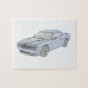 Blauer Dodge Challenger Stift Zeichnend Puzzle